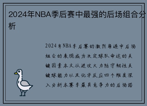 2024年NBA季后赛中最强的后场组合分析
