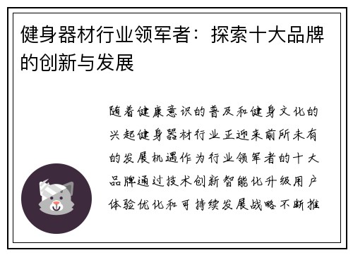健身器材行业领军者：探索十大品牌的创新与发展