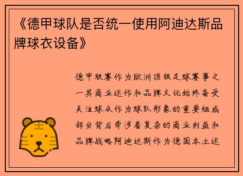 《德甲球队是否统一使用阿迪达斯品牌球衣设备》